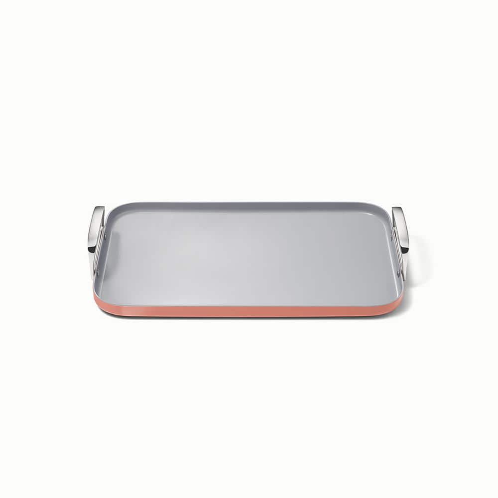 Terracotta Ceramic Nonstick Double Burner Griddle with Stainless Steel Handles