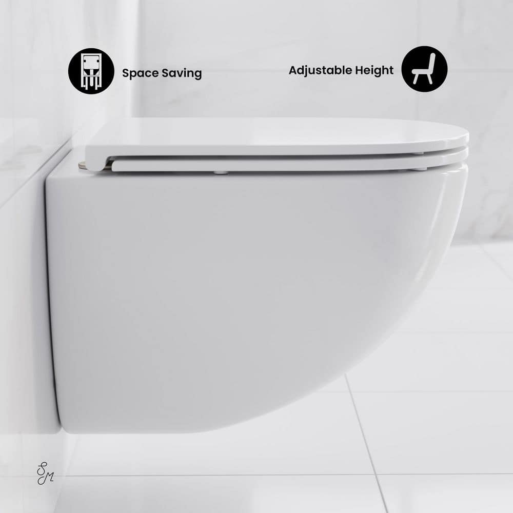 Glossy White Wall Mounted Round Dual Flush Toilet with Black Flush Plate