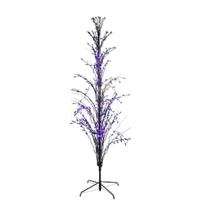 6 ft. Pre-Lit Black Cascade Outdoor Halloween Twig Tree, Purple Lights