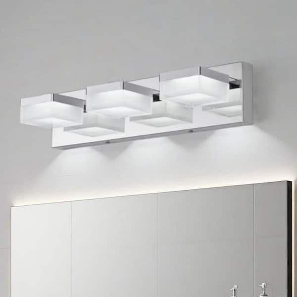 18 in. 3-Light Chrome Integrated LED Bathroom Vanity Light Wall Sconce for Damp Location