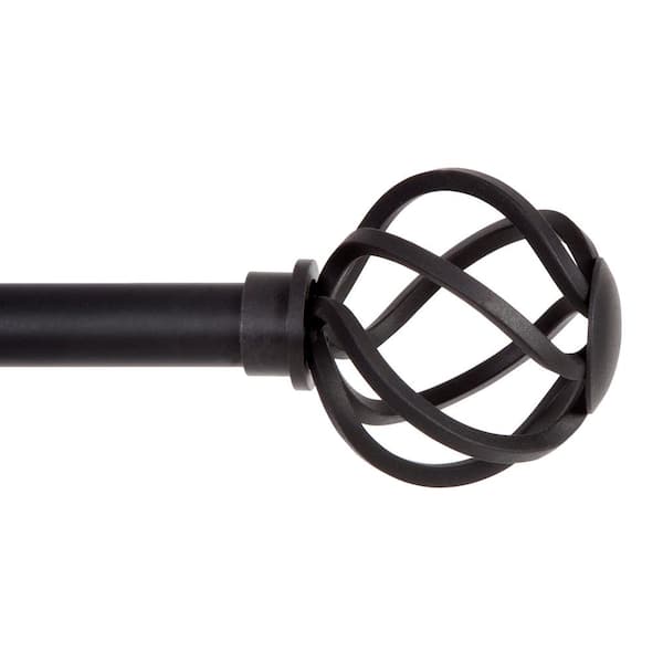Kenney Cage 28-48 in Adjustable Single Curtain Rod 5/8 in. Diameter in Black with Openwork Finials