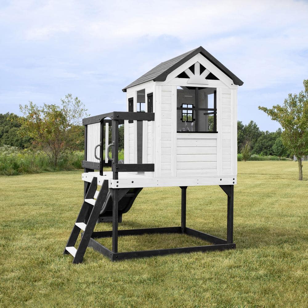 Sweetwater Heights White and Black Elevated Playhouse with Slide