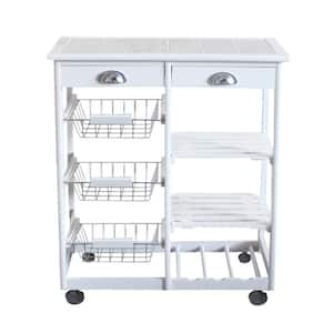 White Removable Kitchen Cart Storage Rack with Wheels 2-Drawer