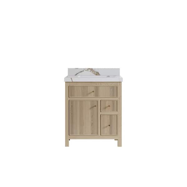 Willow Collections Sonoma Oak 30 in. W x 22 in. D x 36 in. H Single Sink Bath Vanity Center in White Oak with 2 in. Calacatta Gold qt. Top