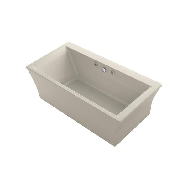 KOHLER Stargaze 72 in. x 36 in. Acrylic Flatbottom Air Bath Freestanding BubbleMassage Bathtub in Biscuit