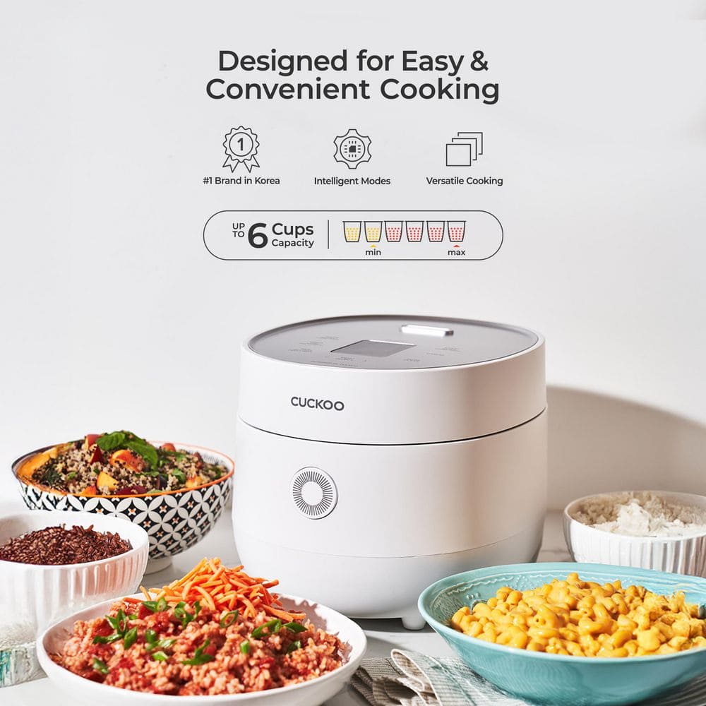 CUCKOO White 6-Cup Electric Nonstick Rice Cooker with Steamer