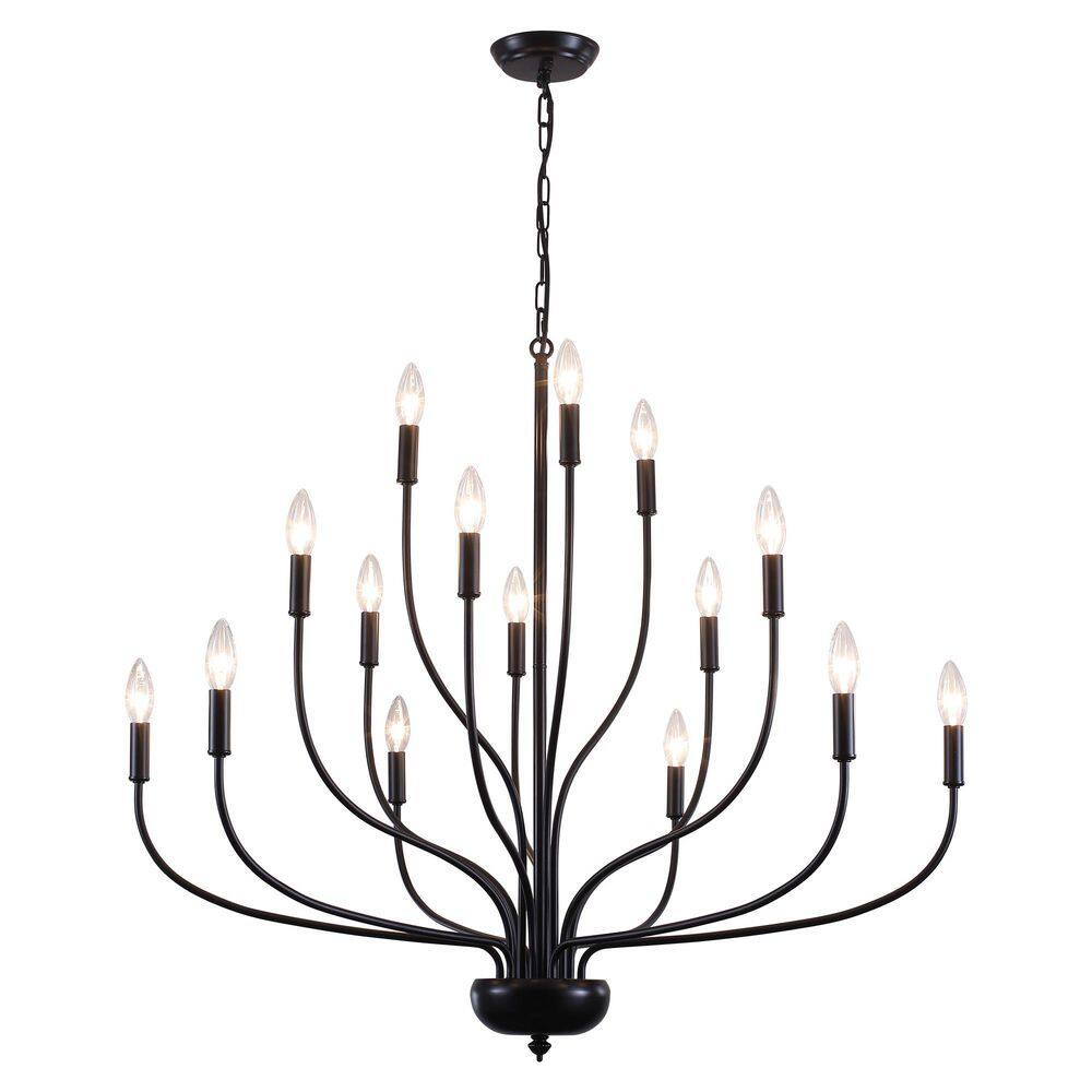 37.4 in. 15-Light Black Large Industrial Candlestick Linear Chandelier Height Adjustable Pendant Light for Living Room price history on PriceWatchPro