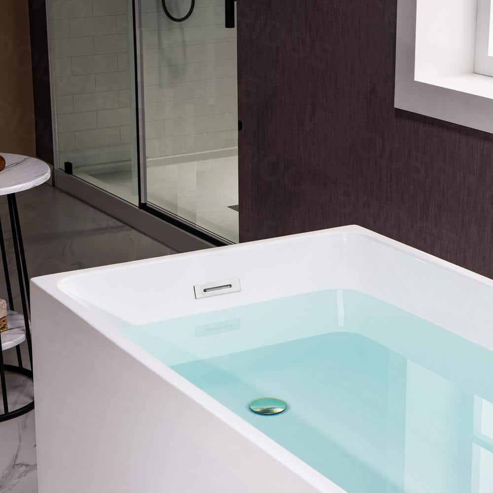 67'' White Acrylic Freestanding Rectangular Soaking Bathtub