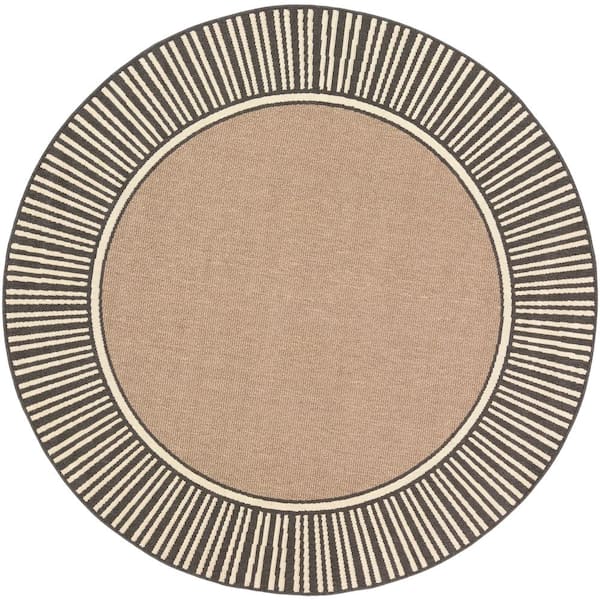 Felix Light Brown 8 ft. 10 in. x 8 ft. 10 in. Round Border Indoor/Outdoor Patio Area Rug