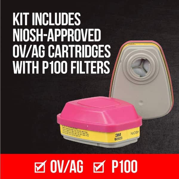 OV/AG/P100 Professional Multi-Purpose Reusable Respirator, Medium, 1 Facepiece and 1 pair of 60923 Cartridges/Filters