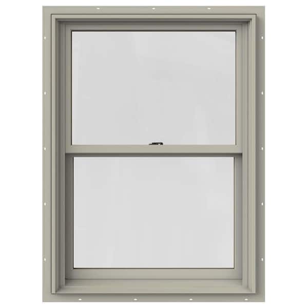 JELD-WEN 25.375 in. x 36 in. W-2500 Series Desert Sand Painted Clad Wood Double Hung Window w/ Natural Interior and Screen