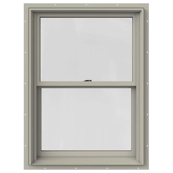 JELD-WEN 29.375 in. x 40 in. W-2500 Series Desert Sand Painted Clad Wood Double Hung Window w/ Natural Interior and Screen