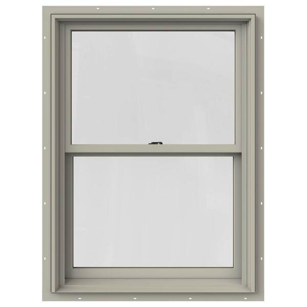 JELD-WEN 33.375 in. x 36 in. W-2500 Series Desert Sand Painted Clad Wood Double Hung Window w/ Natural Interior and Screen
