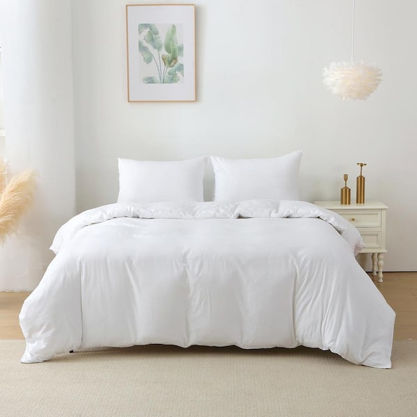 Karl home King Size 3-Pieces Polyester Duvet Cover Set Bedding Set White