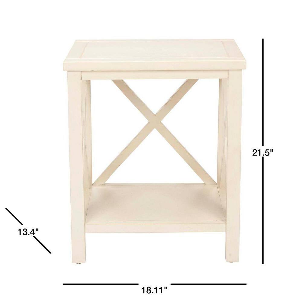 White Wood X-Base Latticework Accent Table