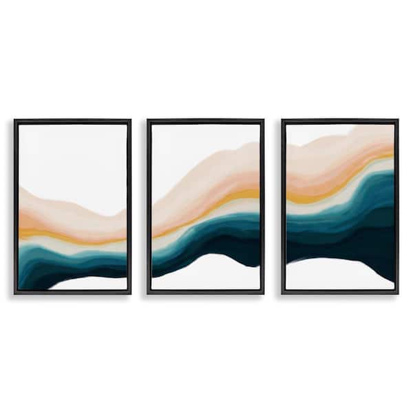 Stupell Industries Fluid Peach Swirl by JJ Design House, LLC. 3 Pieces Black Floater Frame Abstract Graphic Art Print 31 in. x 21 in.
