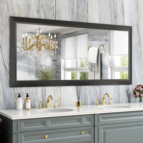 60 in. H x 28 in. W Rectangular Aluminum Alloy Framed and Tempered Glass Wall Bathroom Vanity Mirror in Matte Black