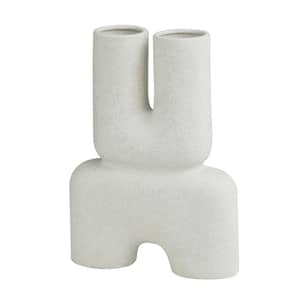 15 in. White U-Shaped Ceramic Abstract Decorative Vase