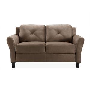 Harvard 31.5 in. Brown Microfiber 2-Seater Loveseat with Round Arms