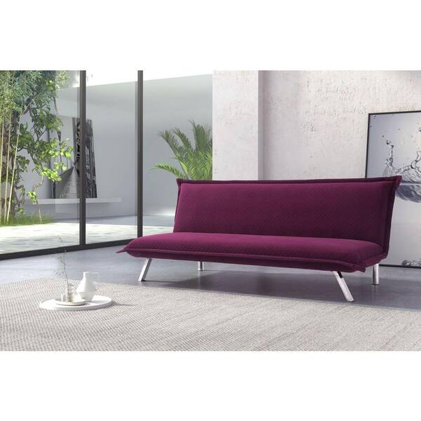 ZUO Romano Velvet 1-Piece Sleeper Sofa in Quilted Plum