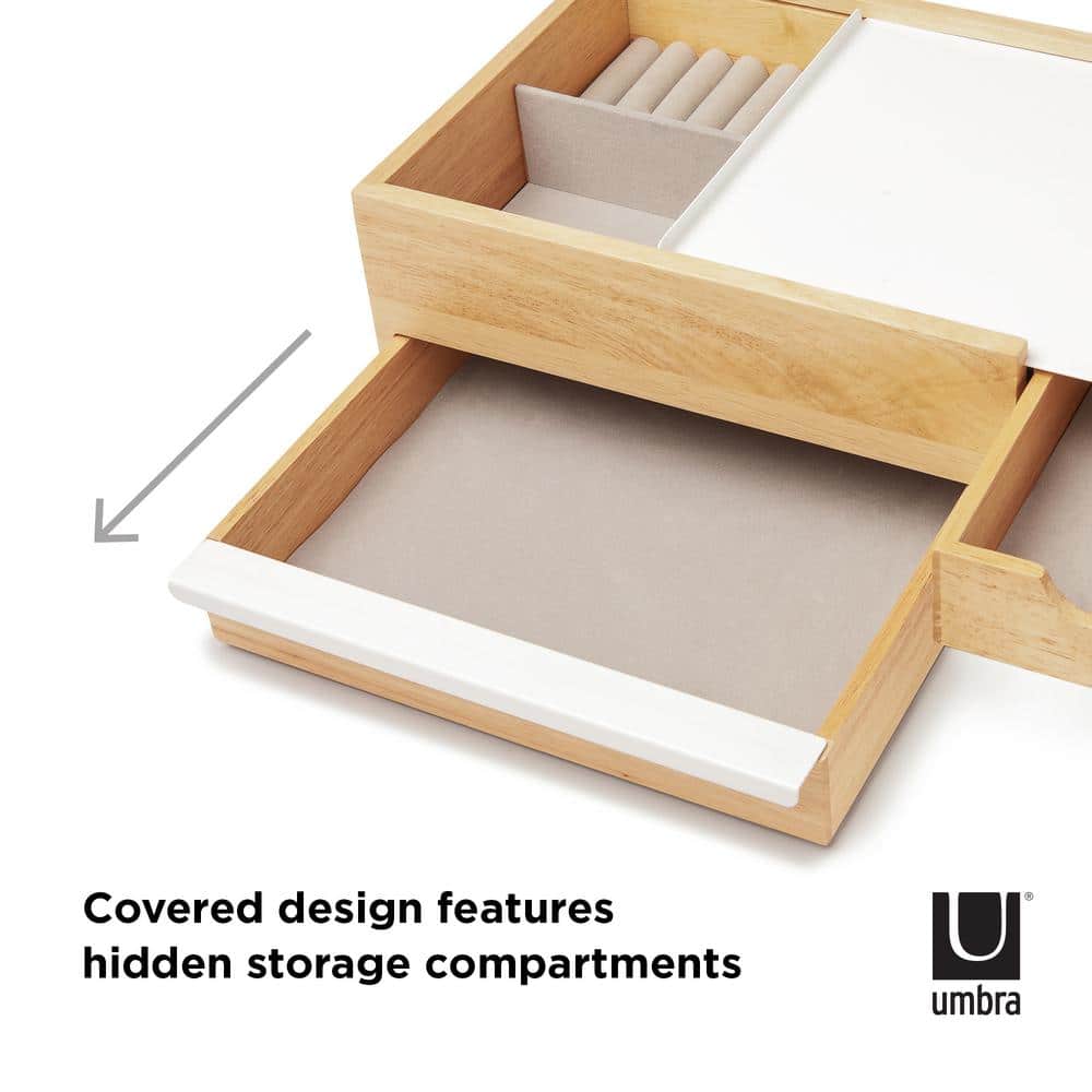 White and Natural Wood Jewelry Box with Linen Pads
