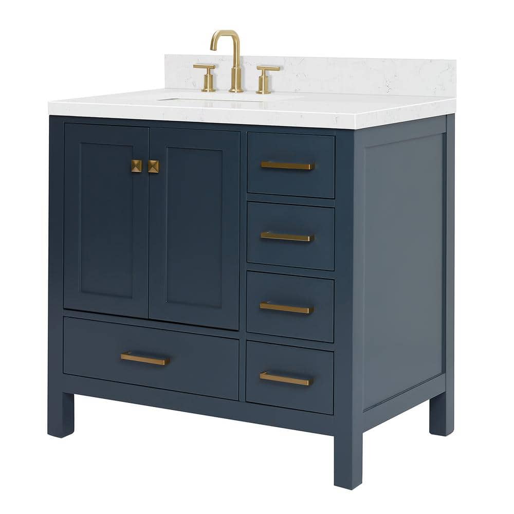 Midnight Blue 36" Freestanding Vanity with Quartz Top