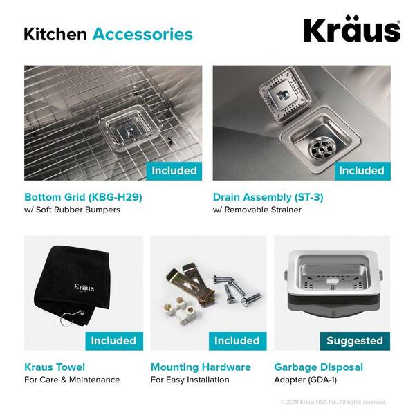 KRAUS Pax Zero-Radius 28.5in. 16 Gauge Undermount Single KRAUS Pax Zero-Radius 28.5in. 16 Gauge Undermount Single