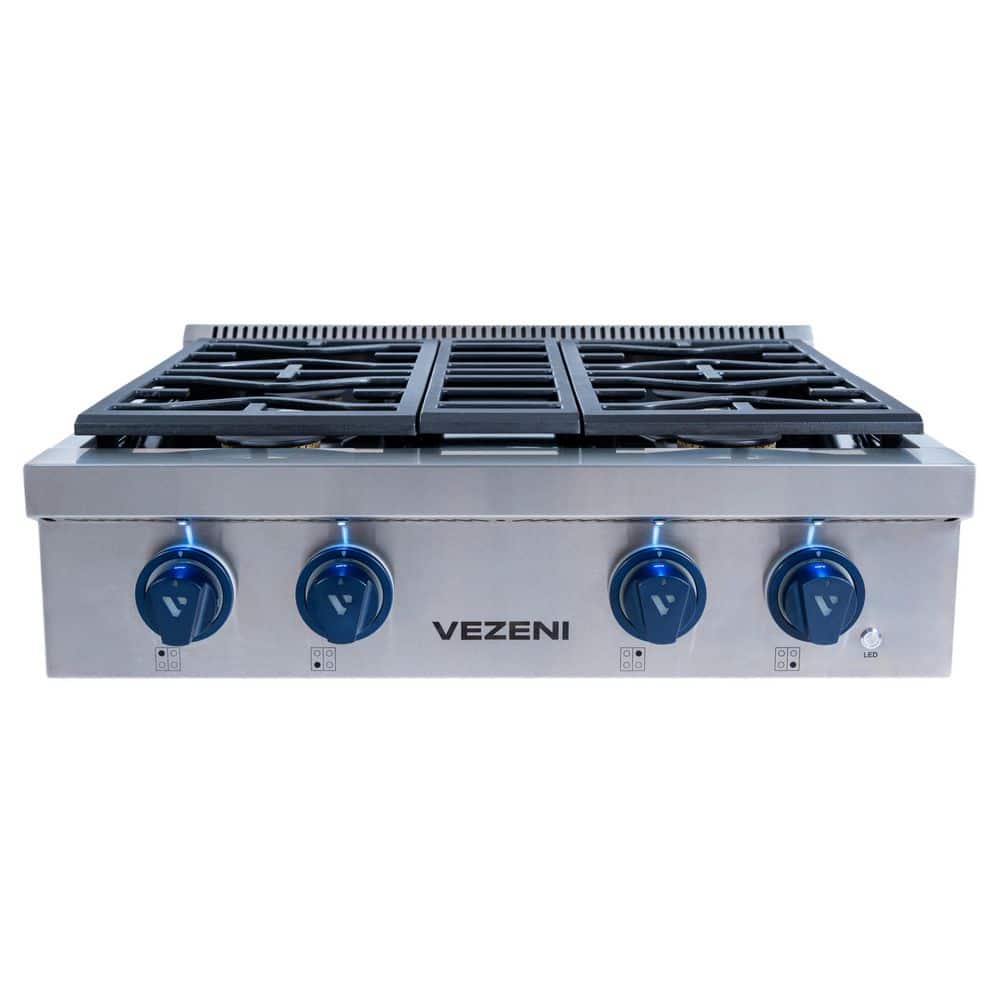 Randolph Pro 30 in. 4 Burners Burner Grate Natural Gas Cooktop in Stainless Steel, Blue Knobs price history on PriceWatchPro