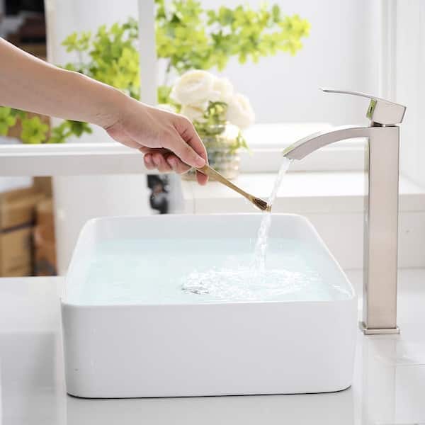 Single Handle Vessel Sink Faucet, Tall Bathroom Sink Faucet in Brushed Nickel