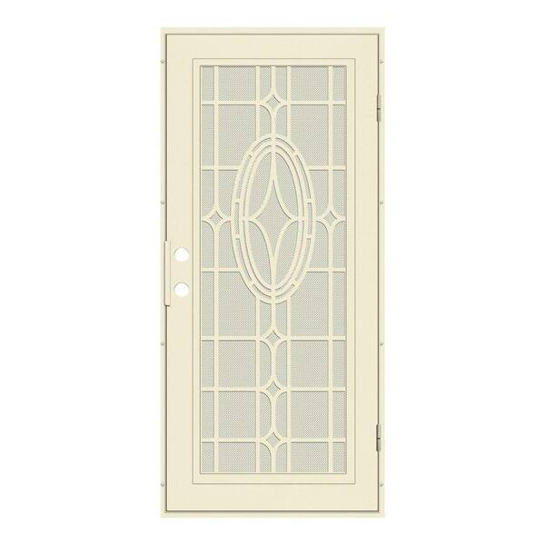 Unique Home Designs 36 in. x 80 in. Modern Cross Beige Right-Hand Surface Mount Aluminum Security Door with Beige Perforated Screen