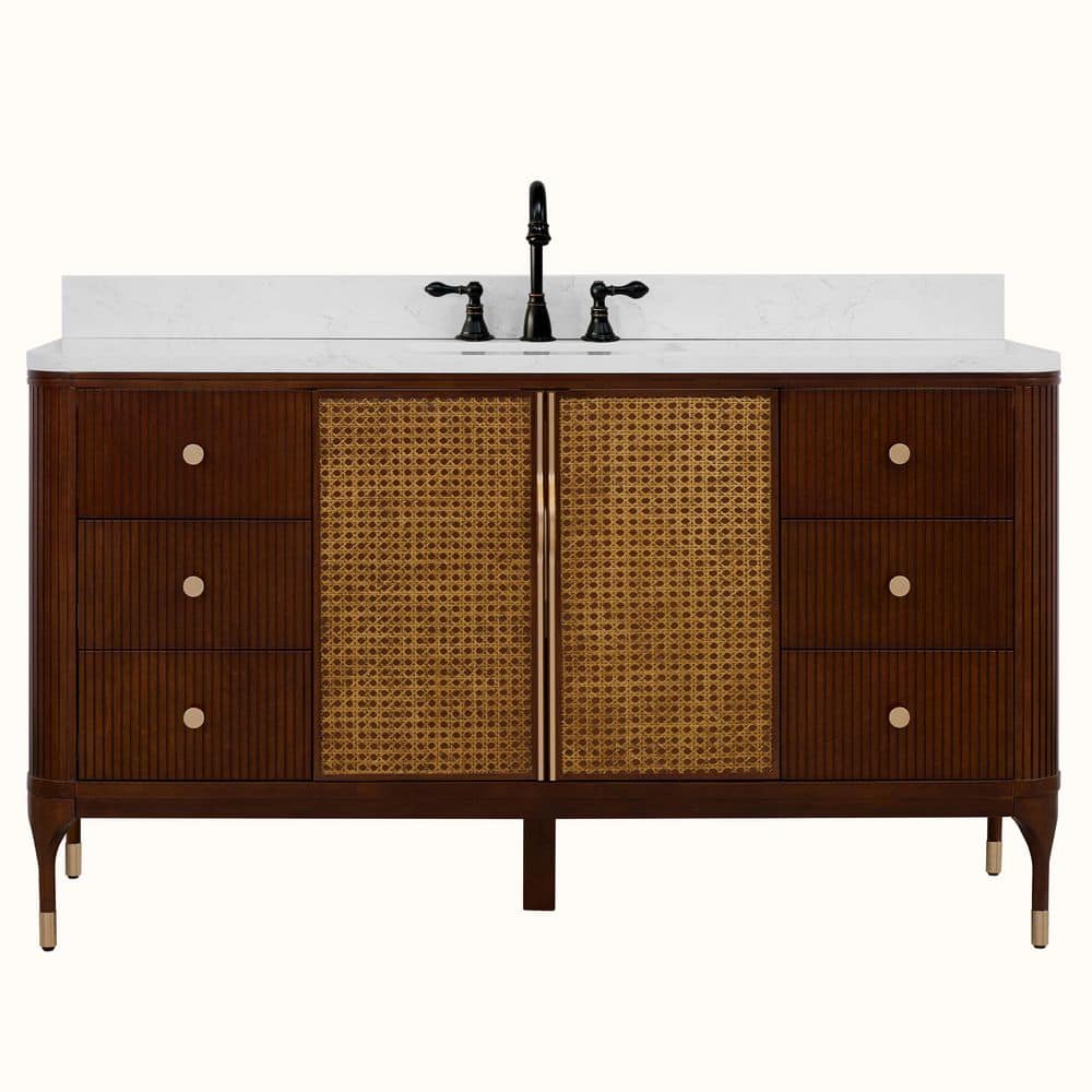 WH2960-S-BB-KD 60 in. Double Sink Vanity Brown Birch Finish Bath Vanity with White 1 in. Engineered Marble Top price history on PriceWatchPro