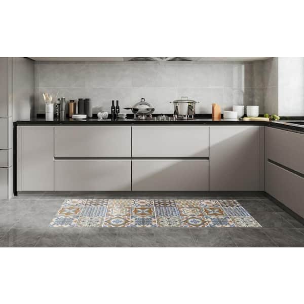Brown Tile 19.6 in. x 55 in. Anti-Fatigue Kitchen Runner Rug Mat
