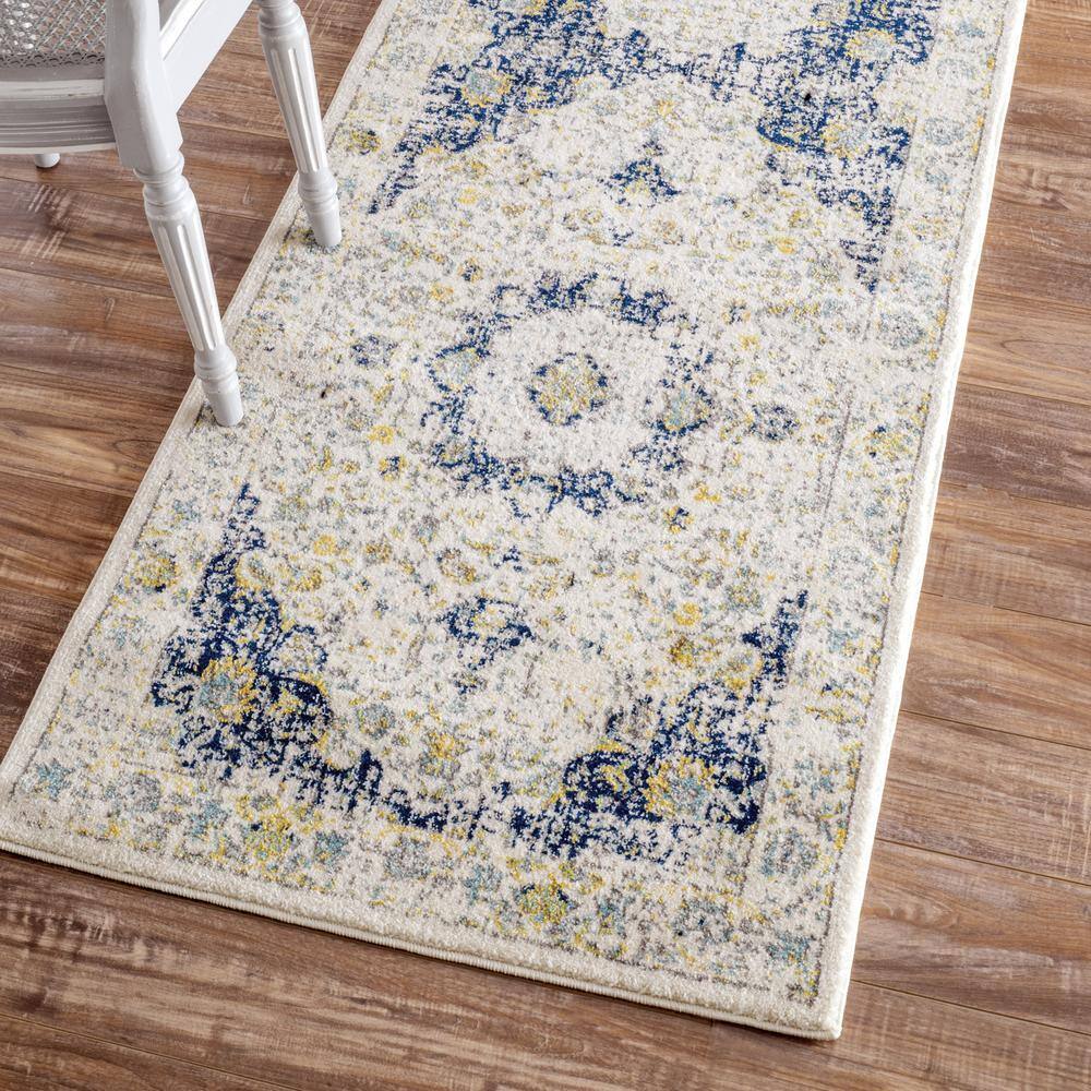 Blue Reversible Synthetic Persian Style Runner Rug, 2' 6" x 10'