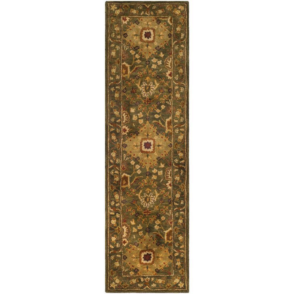 SAFAVIEH Antiquity Olive 2 ft. x 10 ft. Border Runner Rug AT57C-210 ...