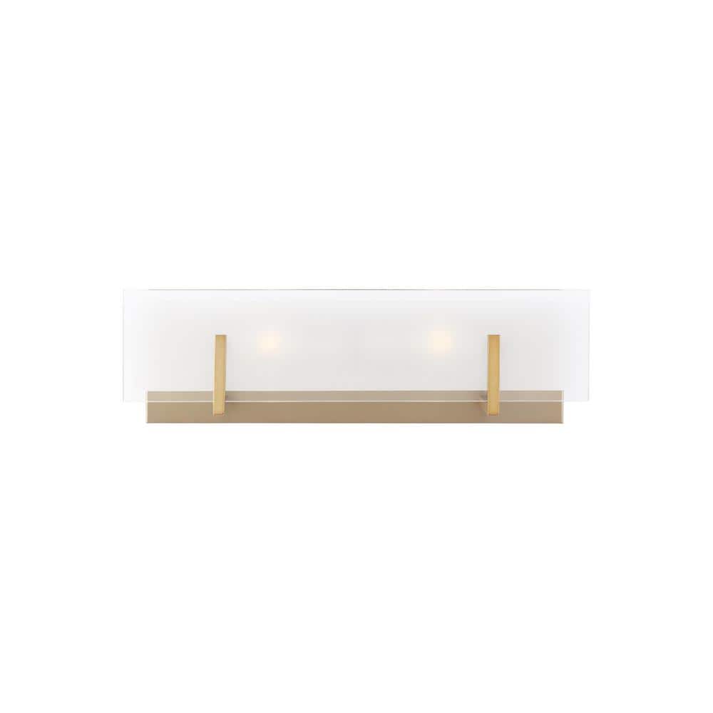 Satin Brass 2-Light Vanity Fixture with Frosted Beveled Glass