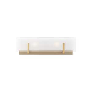Syll 18 in. 2-Light Satin Brass Vanity Light with Clear Highlighted Satin Etched Glass Shade