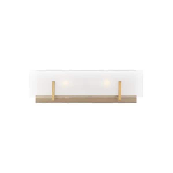 Generation Lighting Syll 18 in. 2-Light Satin Brass Vanity Light with Clear Highlighted Satin Etched Glass Shade
