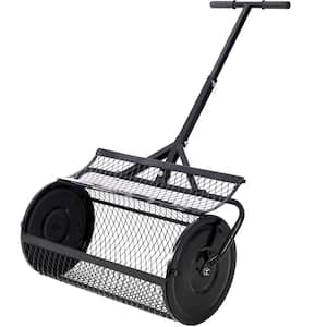 24 in. Metal Mesh Peat Moss Spreader Lawn Spreader Roller in Black with T-Shaped Handle for Seeding