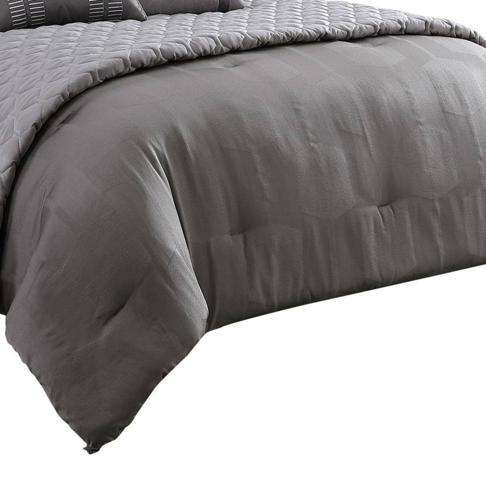 Gray Geometric Polyester King Comforter Set, 10-Piece