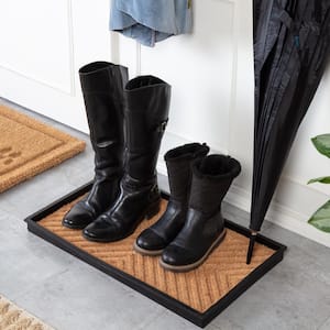 24.5 in. x 14 in. x 1.5 in. Natural & Recycled Rubber Boot Tray with Cross Embossed Coir Insert