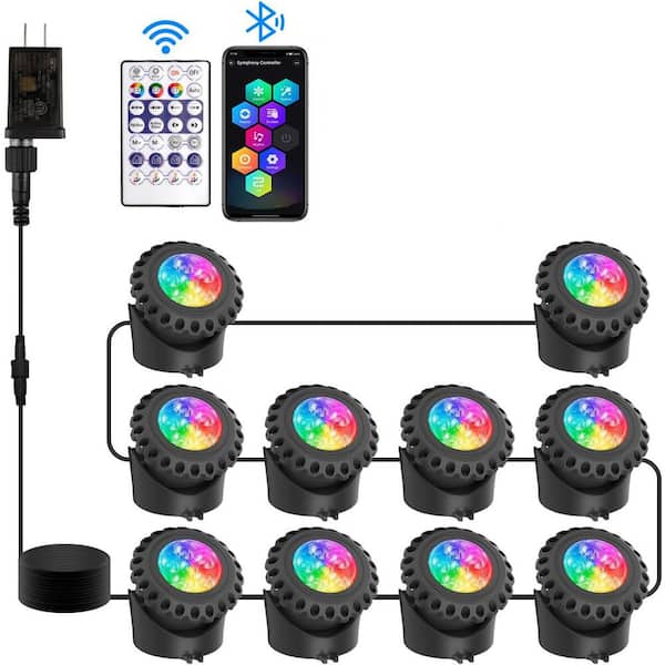 Bluetooth APP Control LED Pond Light RGB Color Changing Submersible Underwater IP68 Waterproof 10-Head