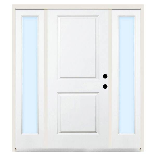 Steves & Sons 64 in. x 80 in. 2-Panel Square Left-Hand Primed Steel Prehung Front Door w/ 12 in. Clear Glass Sidelite and 6 in. Wall