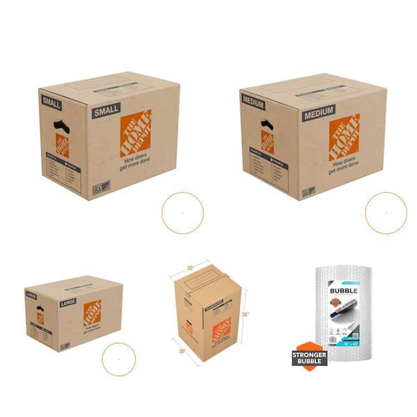 16 in. Small Box, 20 in. Medium Box, 26 in. Large Box, 20 in. Wardrobe Box, 12 in. Bubble Cushion