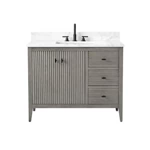 42 in. W x 22 in D x 38 in. H Single Sink Bath Vanity Cabinet in Linear Driftwood Gray with White Engineered Marble Top