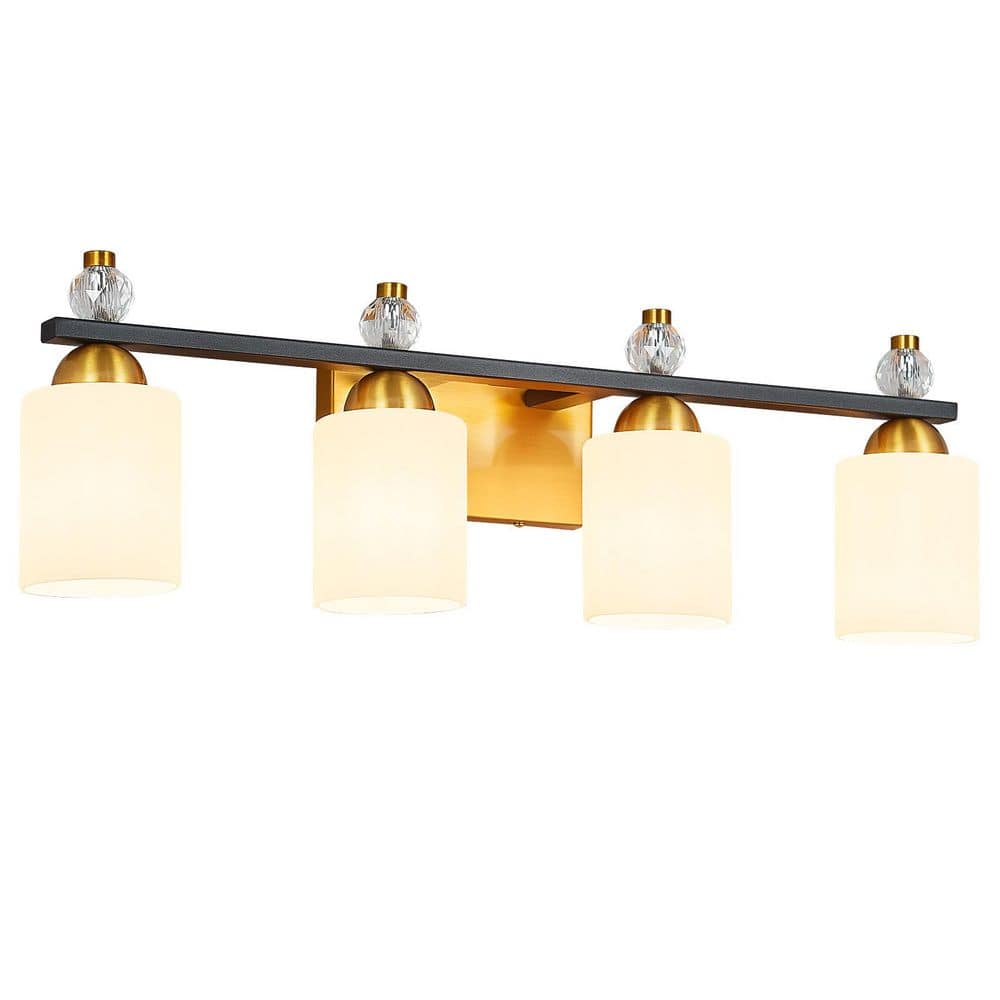 Home Lighting 27.75 in. 4-Light White Glass BlackGold Metal Vanity Light Mid Century Over Mirror for Bathroom(JW-284) price history on PriceWatchPro