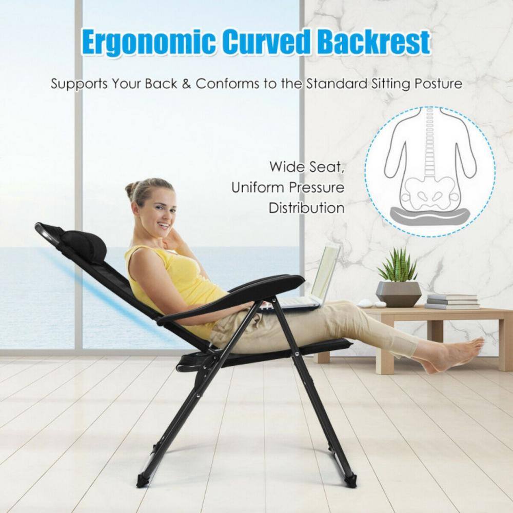 Black Adjustable Reclining Folding Patio Chairs with Headrests, Set of 4