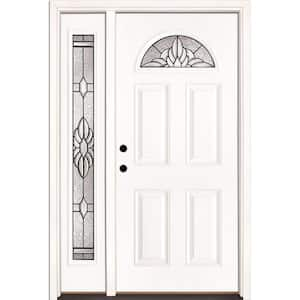 50.5 in. x 81.625 in. Sapphire Patina Fan Lite Unfinished Smooth Right-Hand Fiberglass Prehung Front Door with Sidelite