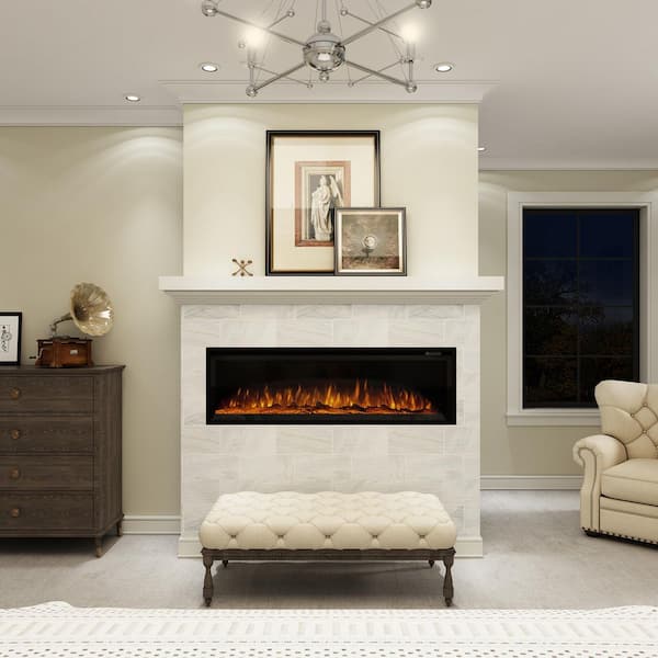 60 in. Wall-Mounted Freestanding Electric Fireplace with LED Flames, Heater, Remote Control, Logs and Crystals, Black