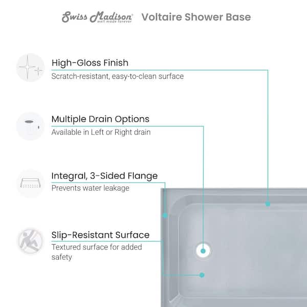 Swiss Madison Voltaire 60 in. L x 32 in. W Alcove Shower Pan Base