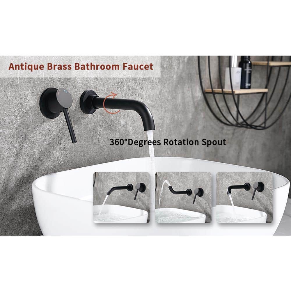 Matte Black Wall Mount Bathroom Faucet with Brass Valve